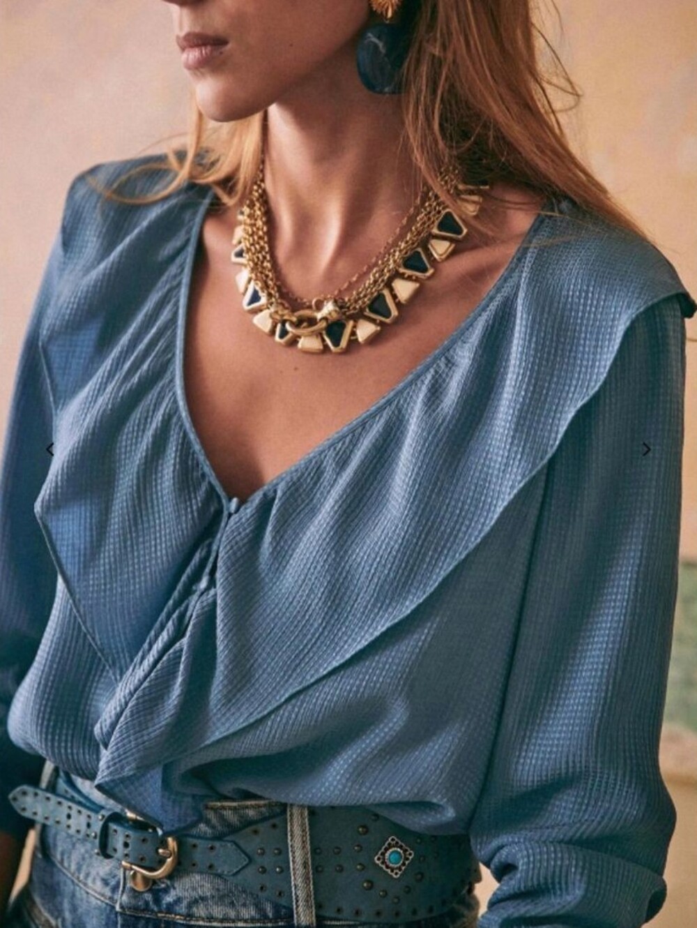 Sezane Priscille Ruffle Silk Blouse